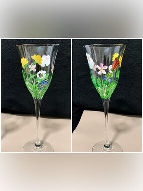 🔍 (2) Royal Danube RDZ19 Hand-Painted Floral Water Goblets • Signed I.G.